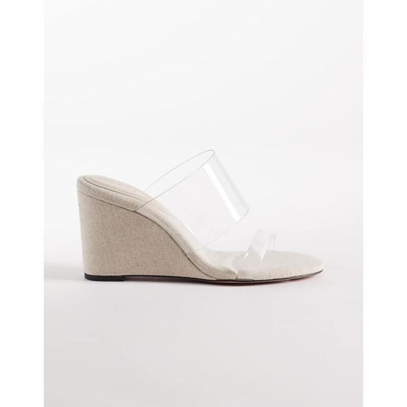 ASOS DESIGN Hennie double strap mid heeled wedges in clear