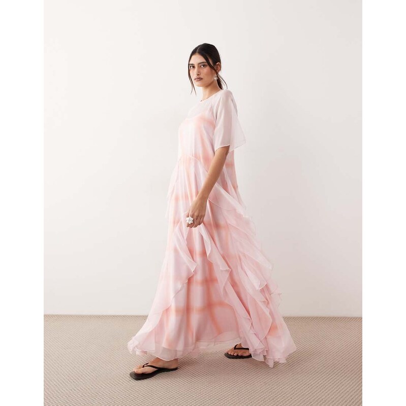 ARRANGE layered ruffle down tiered maxi dress in light pink
