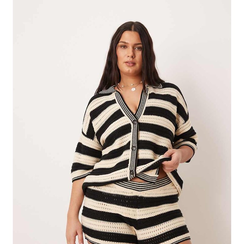 ASOS Curve ASOS DESIGN Curve Sally beach knit button through top
