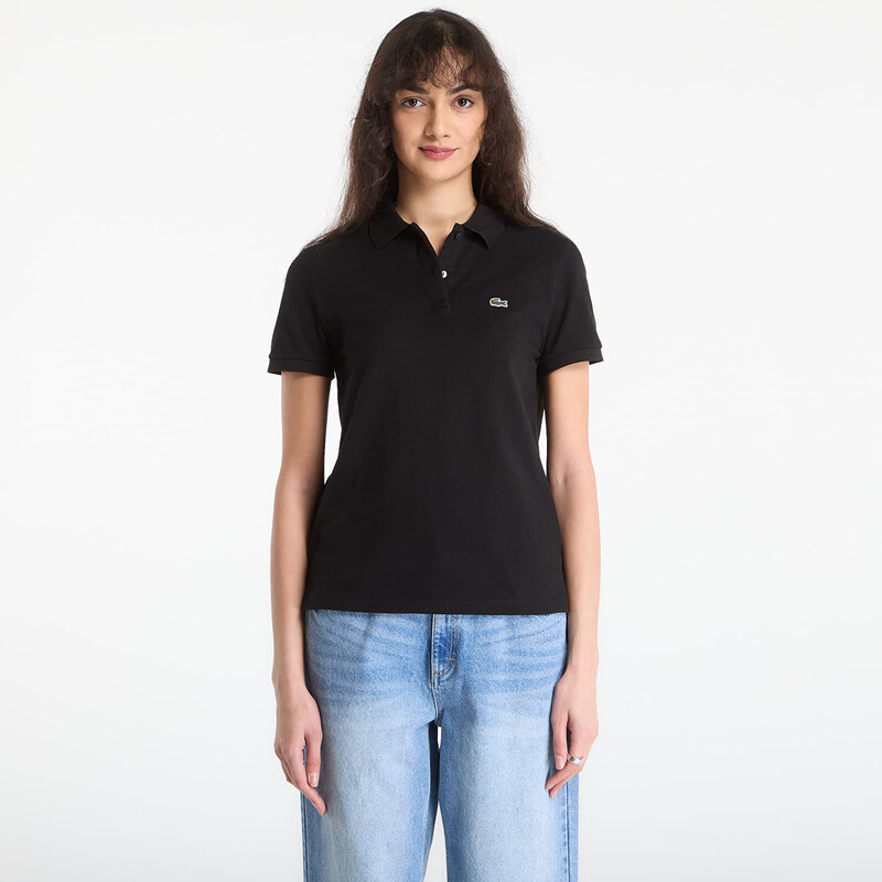 Tričko LACOSTE Short Sleeved Ribbed Collar Shirt Black 36