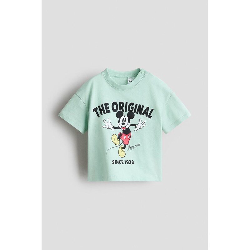 H&M - Bavlněné tričkos potiskem - Peprmintová/Myšák Mickey
