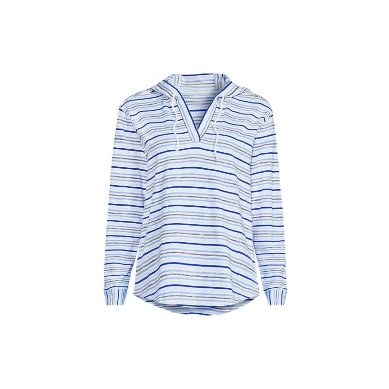 Long Sleeve Slub Cotton Hooded Shirt, Women, size: 20-22, plus, Blue, 115261328