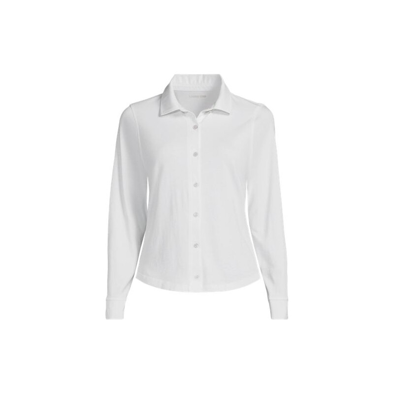 Long Sleeve Supima Cotton Buttonfront Top, Women, size: 3X, plus
