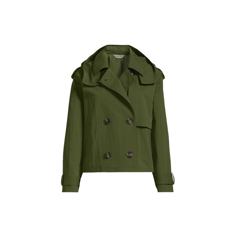 Hooded Trench Jacket, Women, size: L, petite, Green, by Lands