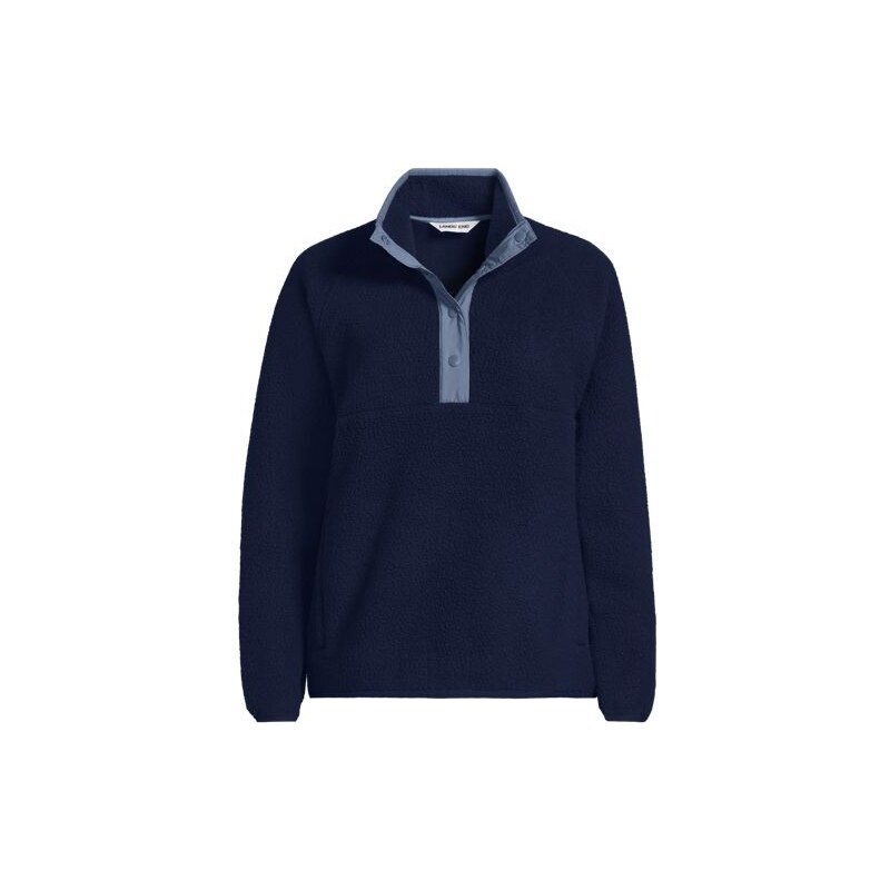 Snap Neck Sherpa Fleece Top, Women, size: XS, regular, Blue, by