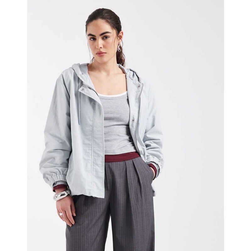 ASOS DESIGN bubble hem rain bomber jacket in pale blue-Black