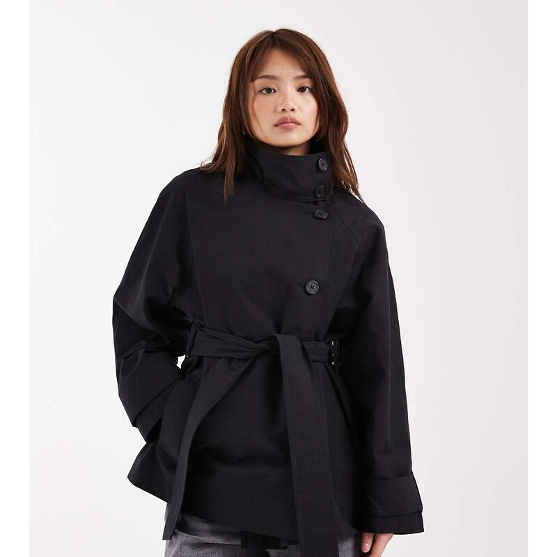 ASOS Petite ASOS DESIGN Petite funnel neck tie belt trench coat in 114688085