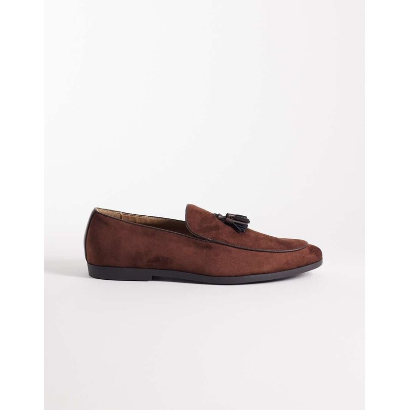 SEQWL Charlie tassel loafers in brown micro