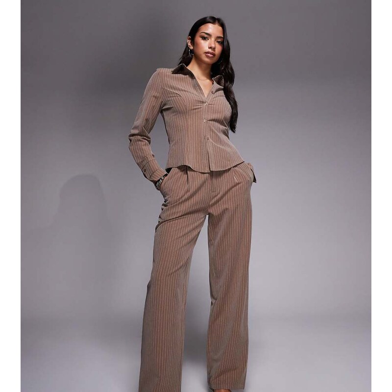 Kaiia exclusive straight leg tailored trousers co-ord in beige