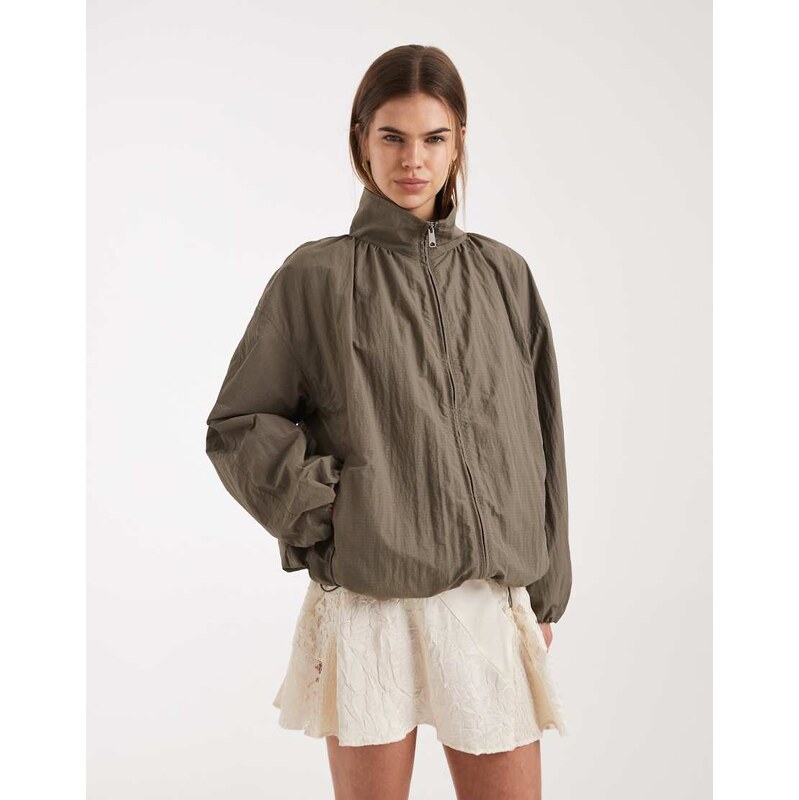 ASOS DESIGN oversized bubble hem track jacket in mushroom-Green 114120834