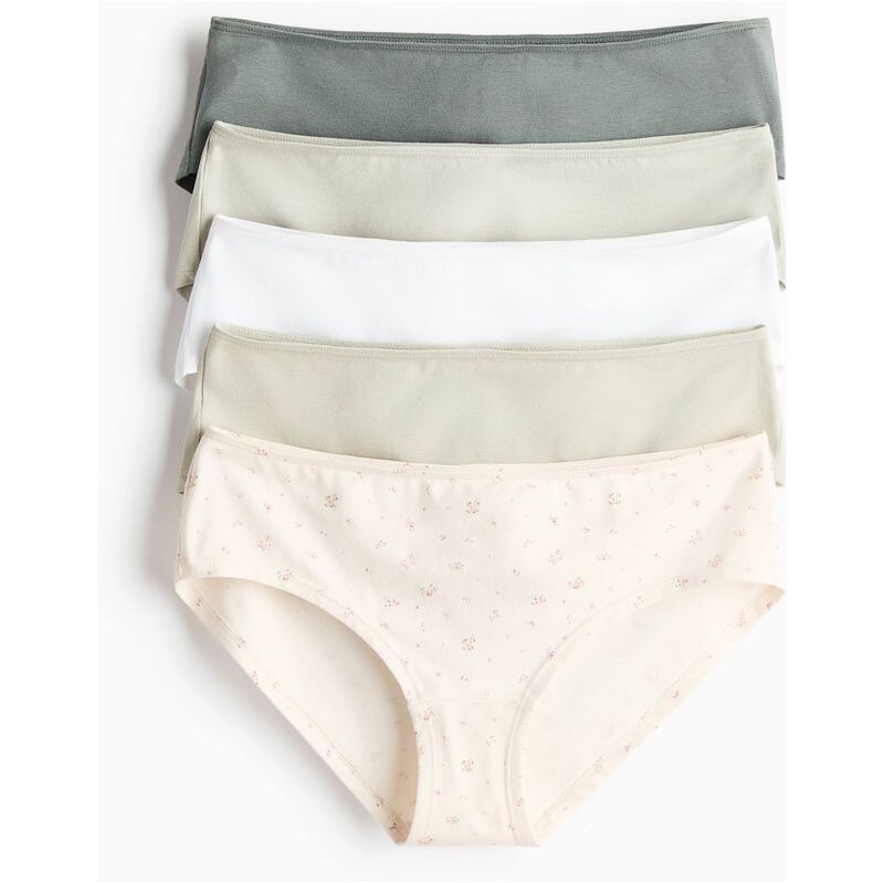 H&M - Bavlněné kalhotky hipster 5 kusů - Krémová/Květinový Vzor