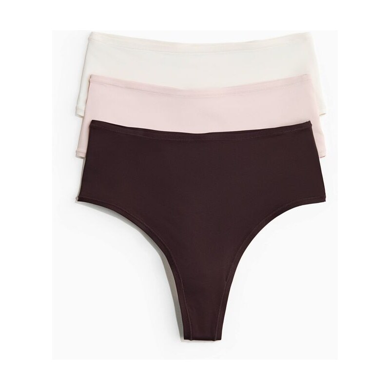 H&M - Kalhotky brazilian z mikrovlákna 3 kusy - hnědá 113764892