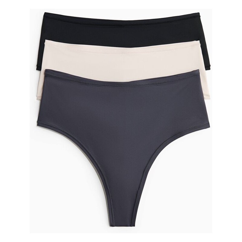 H&M - Kalhotky brazilian z mikrovlákna 3 kusy - šedá 113765087