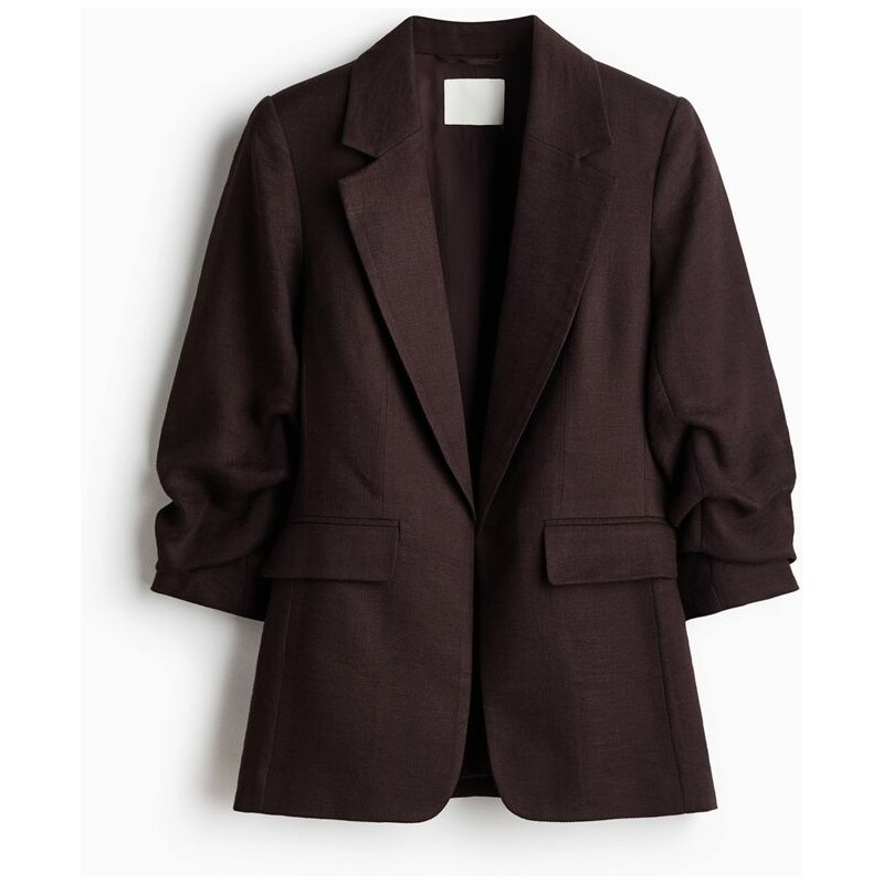 H&M - Gathered-sleeve blazer - hnědá 113765099
