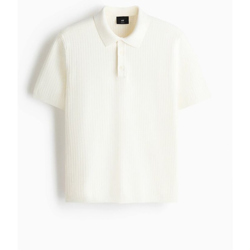 H&M - Top ze strukturovaného úpletu Regular Fit - Bílá