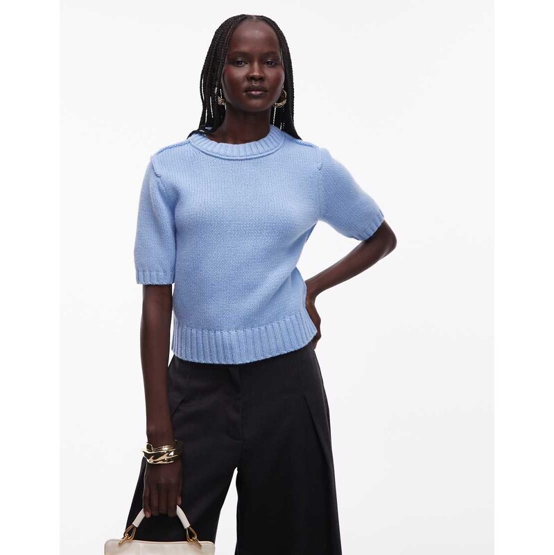 & Other Stories cotton wool blend short sleeve knitted jumper in