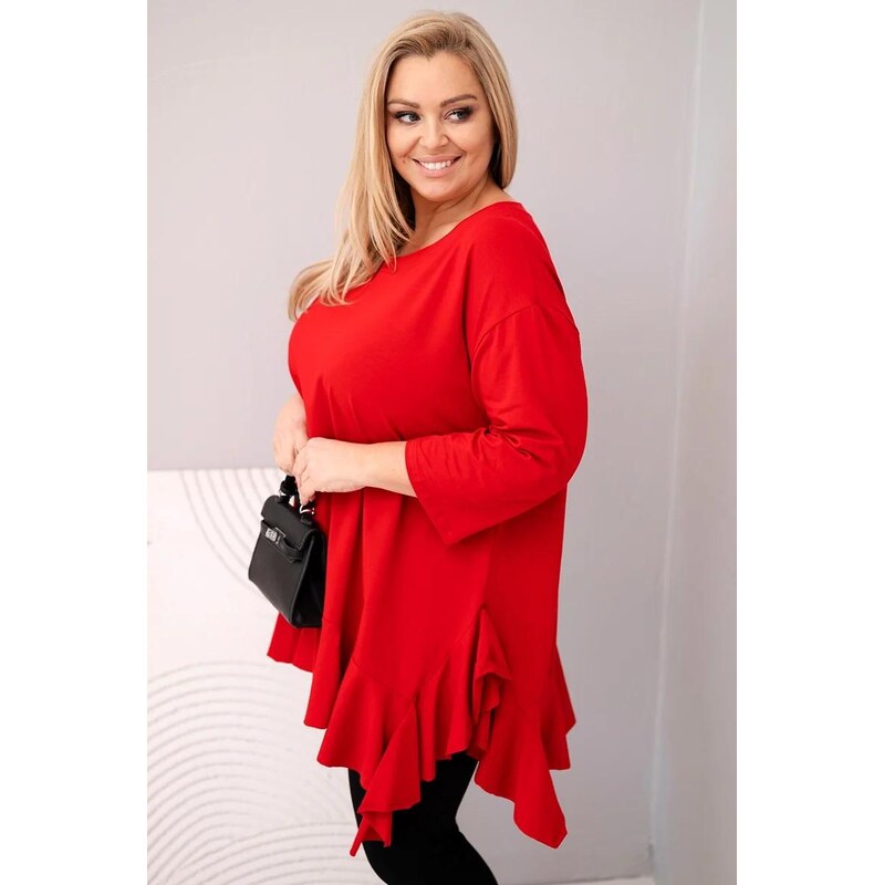 MladaModa Bavlněná oversize halenka s volány model 25196 červená