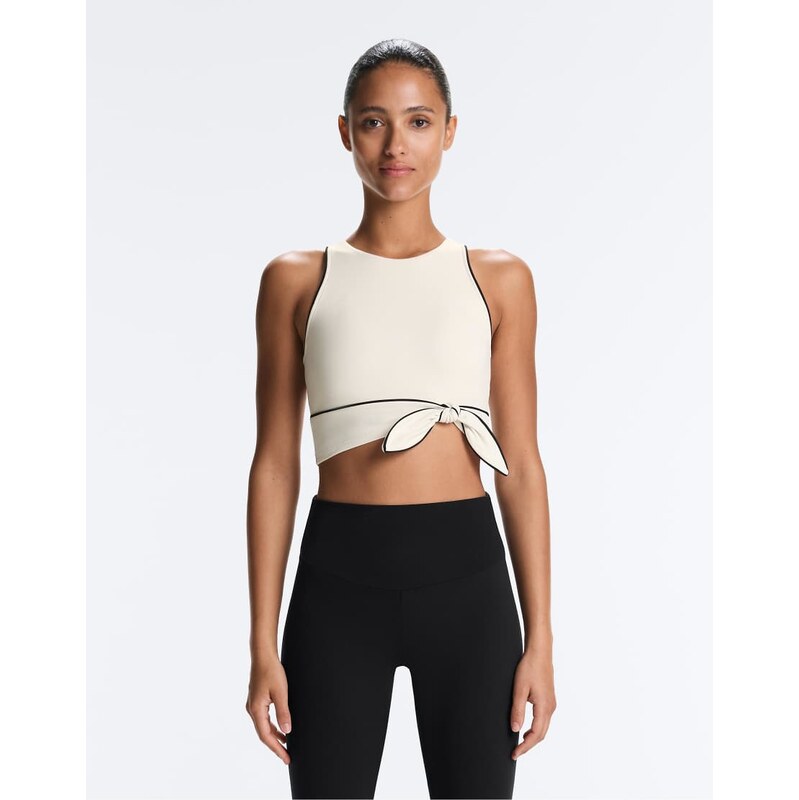 OYSHO Comfortlux sleeveless tie tank top in pale ecru-Neutral