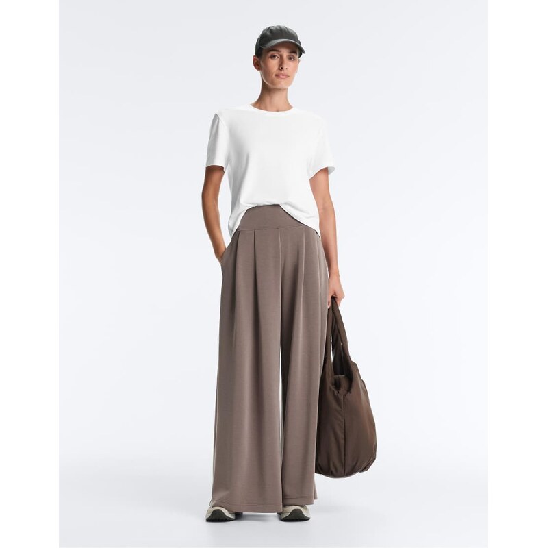OYSHO Soft-touch modal wide-leg trousers with corset waist in taupe 113880706