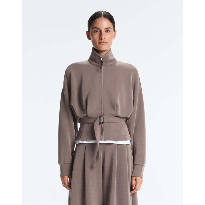 OYSHO Soft-touch modal jacket with corset belt in taupe-grey 113880703