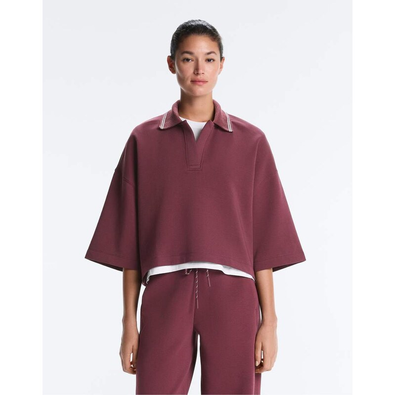 OYSHO Polo sweatshirt with wide pique cotton sleeve in purple 113880714