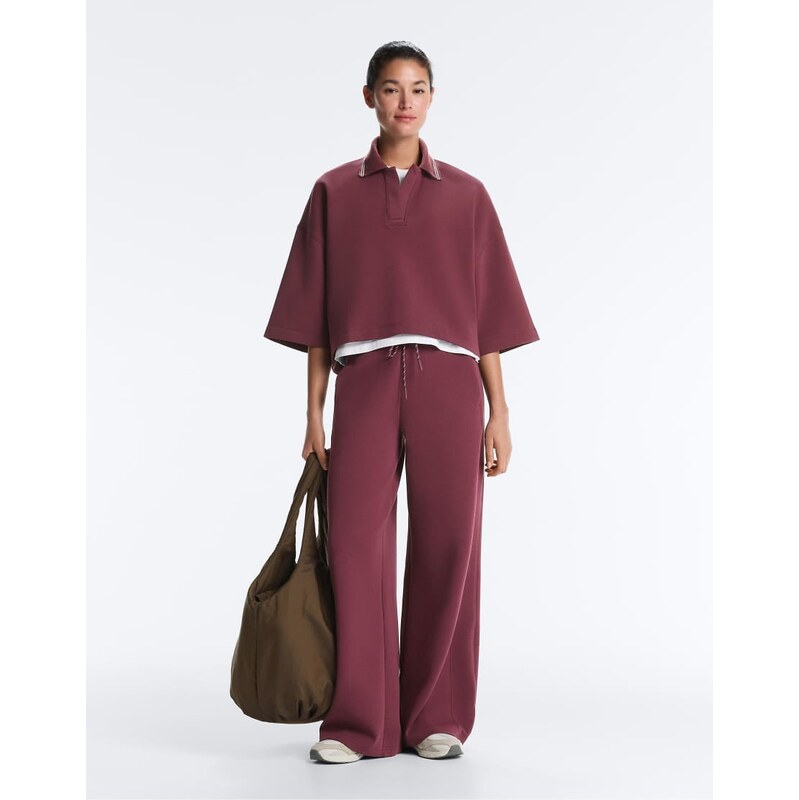 OYSHO Straight-leg cotton blend trousers in purple 113880715