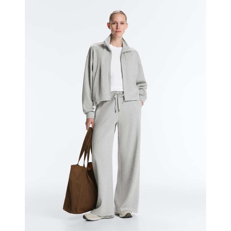 OYSHO Melange piqué straight-leg trousers in grey melange 113880719