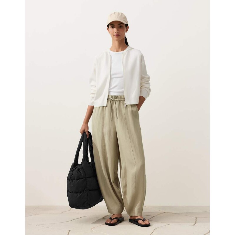 OYSHO Balloon trousers lyocell blend and 24% linen with seams in beige 113880730