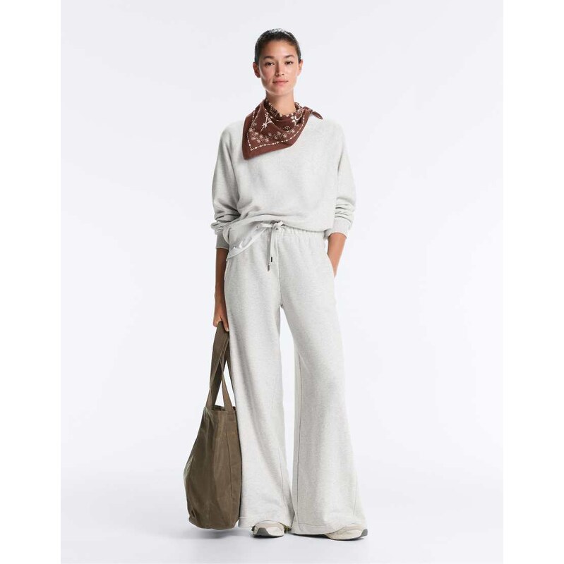 OYSHO Marl cotton straight-leg trousers in pale grey 113880736