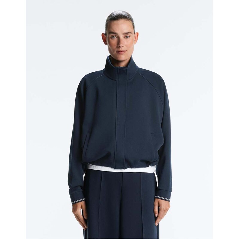 OYSHO Piqué jacket with cotton contrast piping in navy 113880747