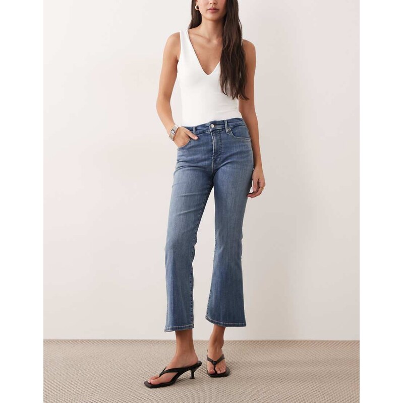 Good American good legs crop mini boot cut jeans in light blue