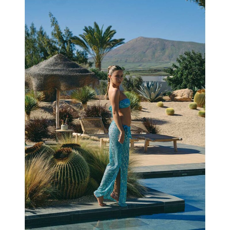 South Beach X Liv Silverman sequin maxi skirt in aqua blue