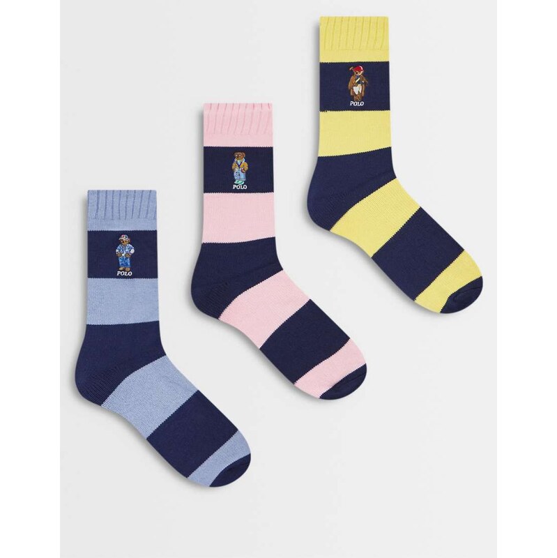 Polo Ralph Lauren 3 pack embroidered bear socks gift set in