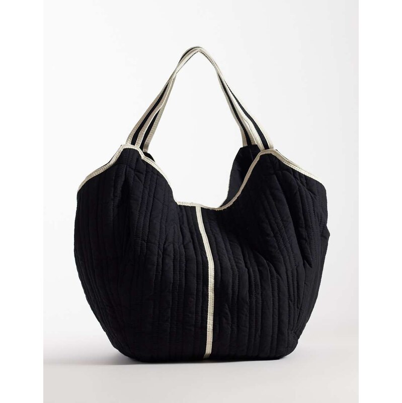 Becksondergaard raika quilted cotton slouchy tote bag in black 113885259