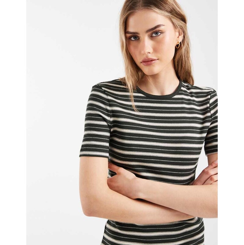 & Other Stories super soft rib slim t-shirt in dark green stripe
