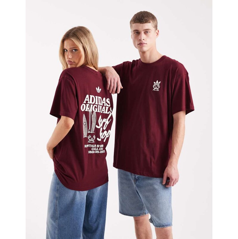 adidas Originals surf shop graphic t-shirt in burgundy-Green