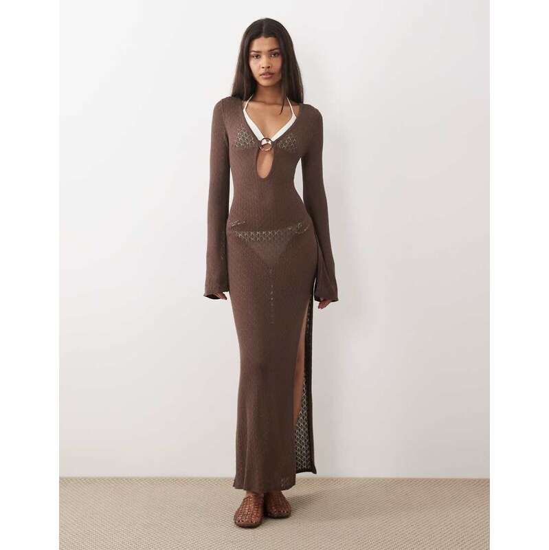 Abercrombie & Fitch crochet maxi coverup dress in brown 113880543