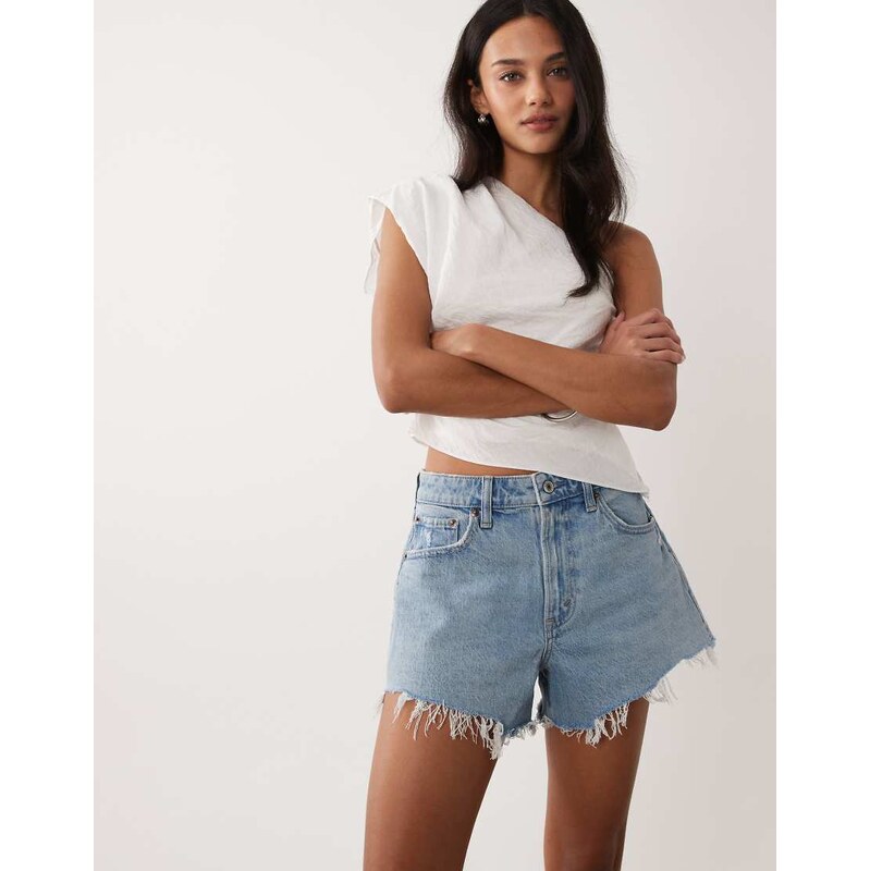 Abercrombie & Fitch Curve Love frayed high rise denim short in bleach 113880544