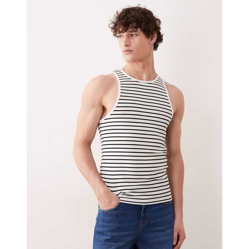 ASOS DESIGN muscle tank in white stripe-Multi