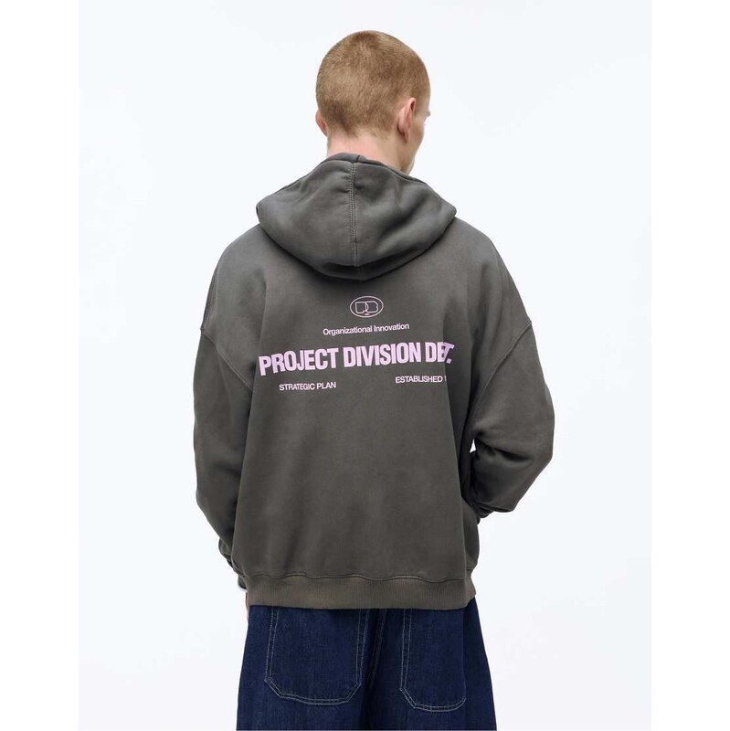 Pull&Bear Boxy zip-up hoodie in grey