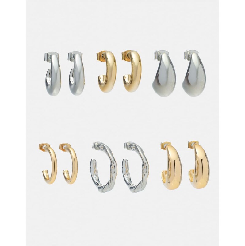 Pull&Bear Pack of 6 pairs of hoop earrings in gold 113880661