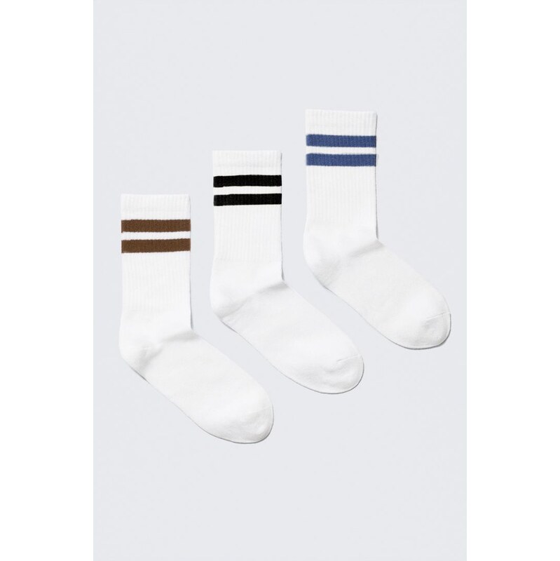 H&M - 3 balení pruhovaných ponožek - bílá 113881013