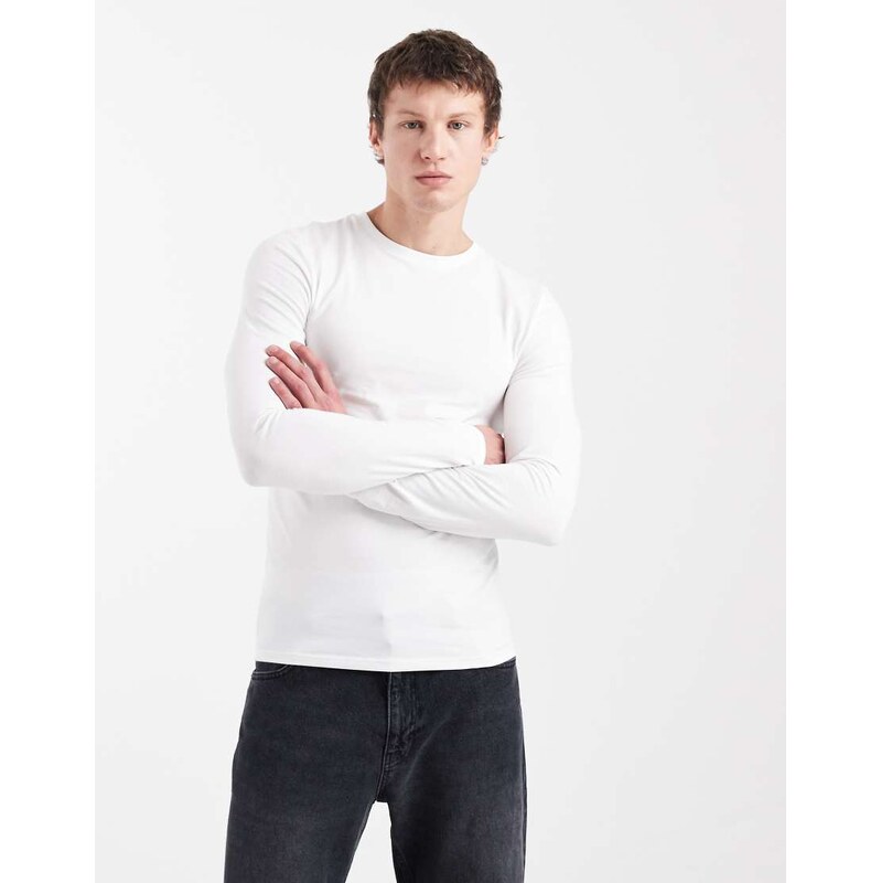 ASOS DESIGN Essentials long sleeve muscle fit t-shirt in white