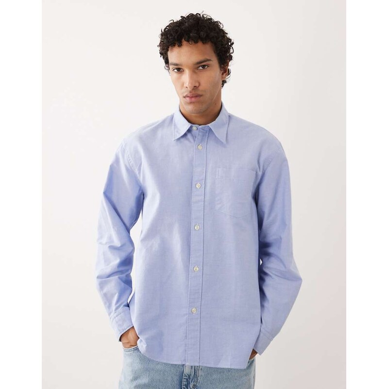 Selected 100% cotton long sleeve shirt in light blue