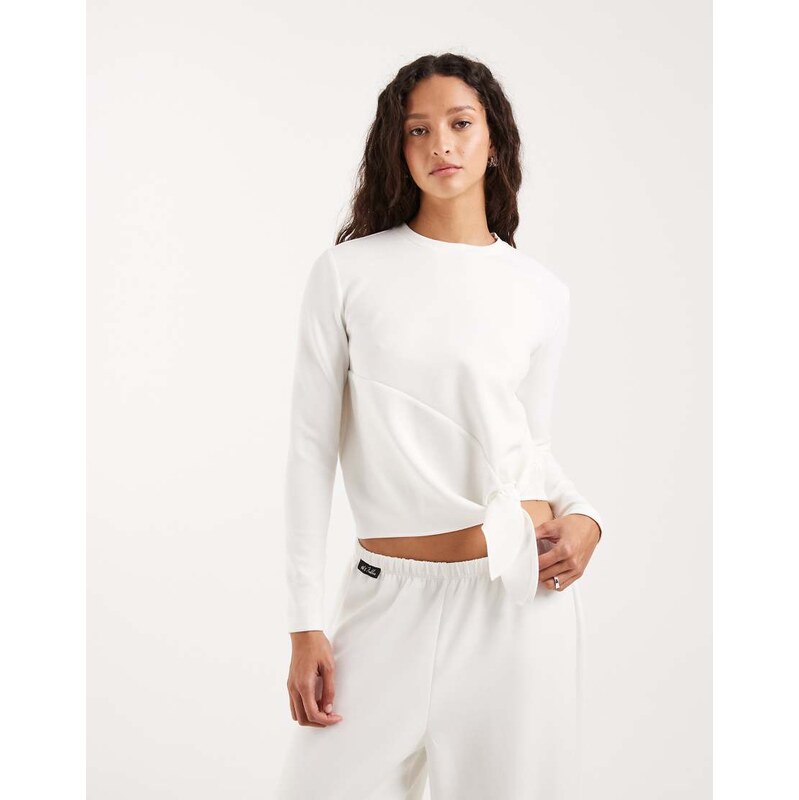 4th & Reckless modal tie front detail long sleeve top co-ord in white 113881749