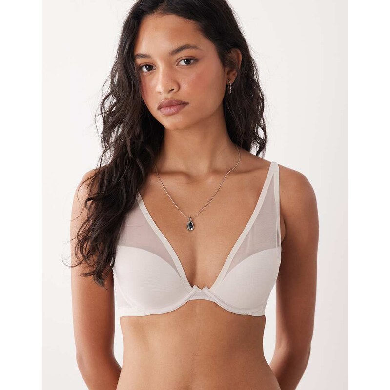Calvin Klein Shapewear mesh push up plunge bra in grey-White