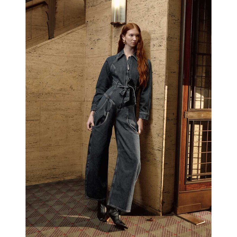 Tolu Coker x Topshop denim barrel leg jumpsuit circular design in deep 113945096