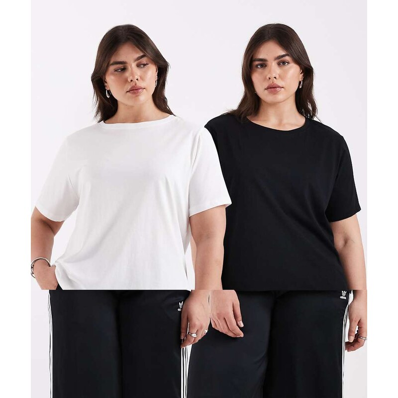 ONLY Curve 2-pack t-shirt in black & white 113881663