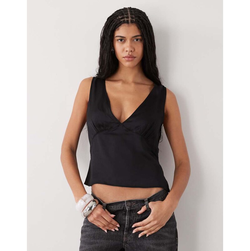 Weekday satin top in black