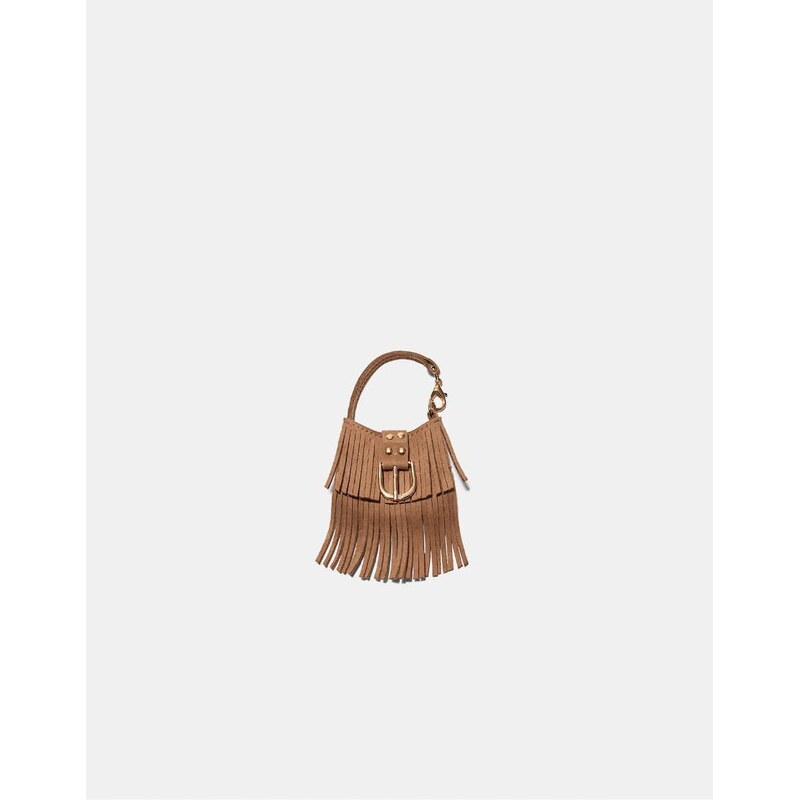 Stradivarius Fringed bag charm keyring in beige-Neutral 113881790